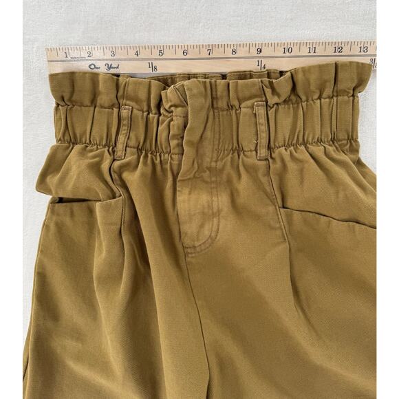 Bershka Paperbag Waist Pants High Rise Ankle Chino Trousers Gold Brown 4 - Picture 6 of 9
